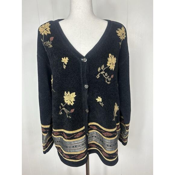 Vintage Women’s PL Embroidered Leaf Novelty Patchwork Cardigan Sweater Talbots - Picture 1 of 6